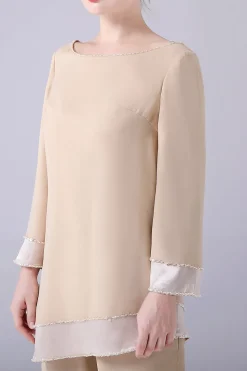 Champagne Mangas Longas 2 Peças Mãe da Noiva Pant Suits