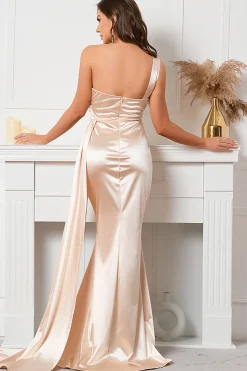 Champagne One Ombro Sereia Vestido de baile