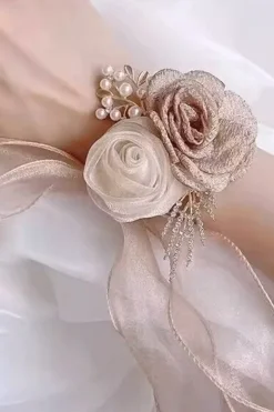 Champagne Pearl Prom Corsage Pulso para casamento