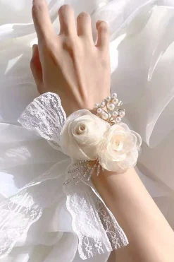 Champagne Pearl Prom Corsage Pulso para casamento