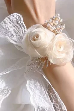 Champagne Pearl Prom Corsage Pulso para casamento