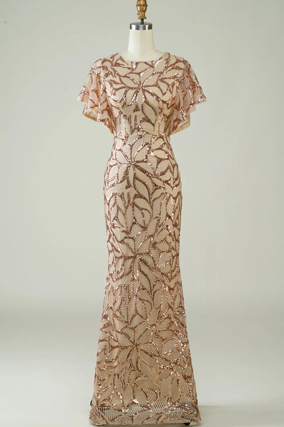 Champagne Sequins vestido longo baile de formatura com fenda para trás