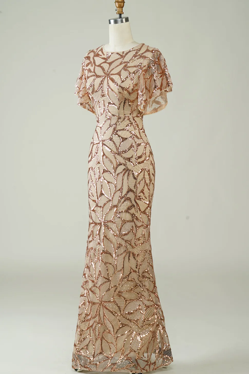 Champagne Sequins vestido longo baile de formatura com fenda para trás