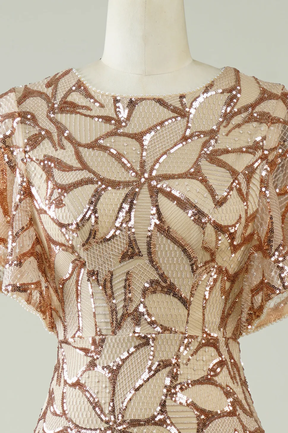 Champagne Sequins vestido longo baile de formatura com fenda para trás