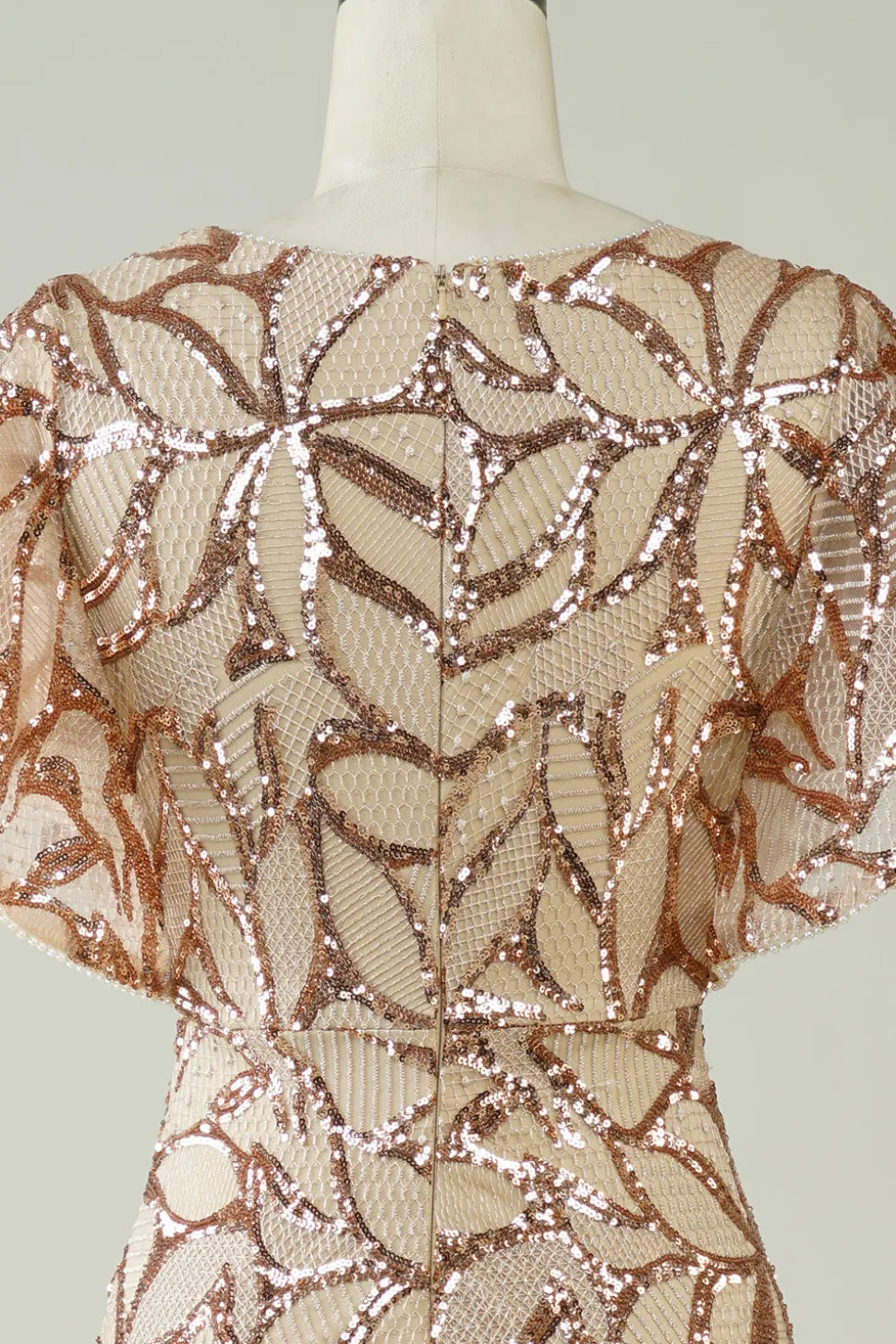 Champagne Sequins vestido longo baile de formatura com fenda para trás