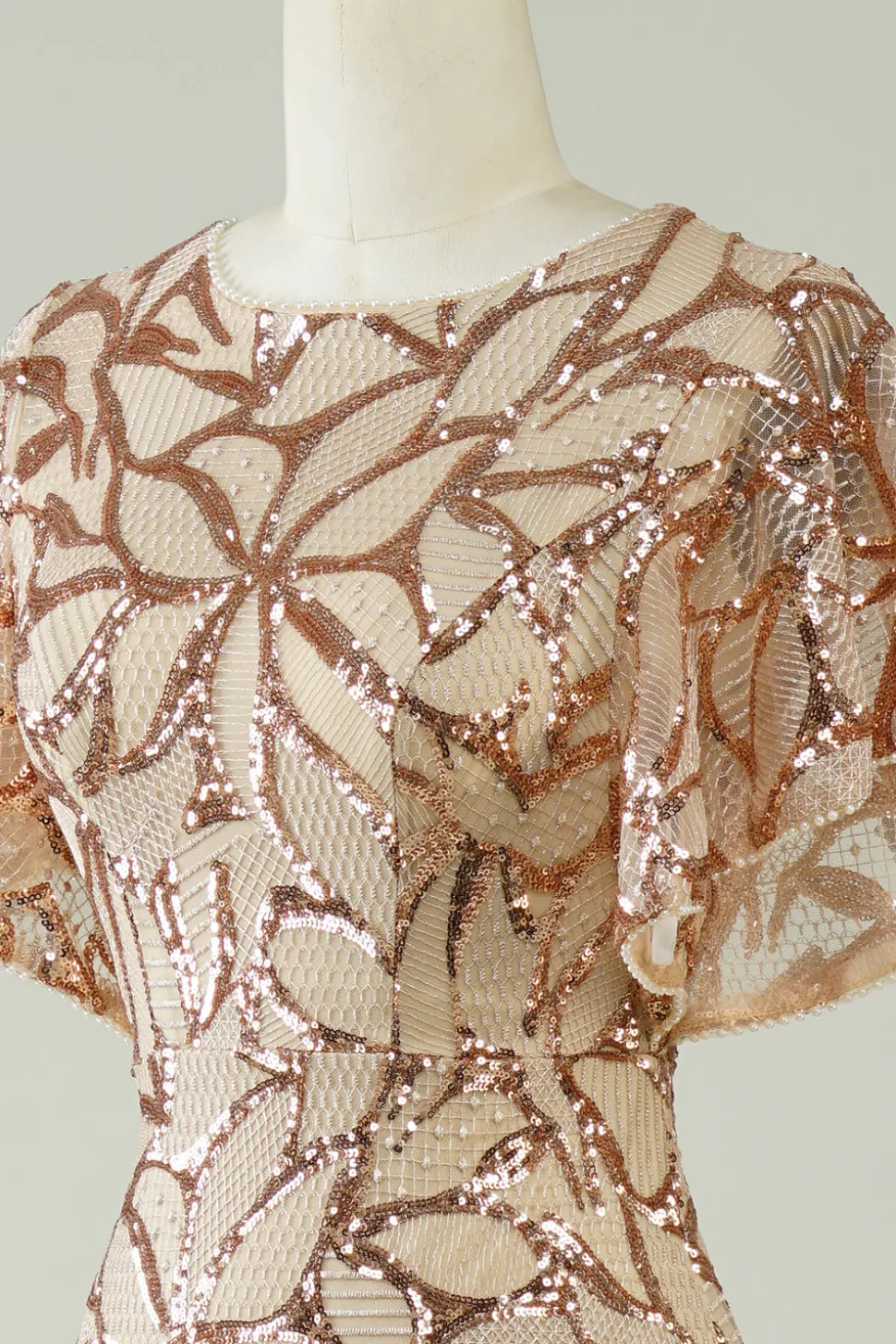 Champagne Sequins vestido longo baile de formatura com fenda para trás