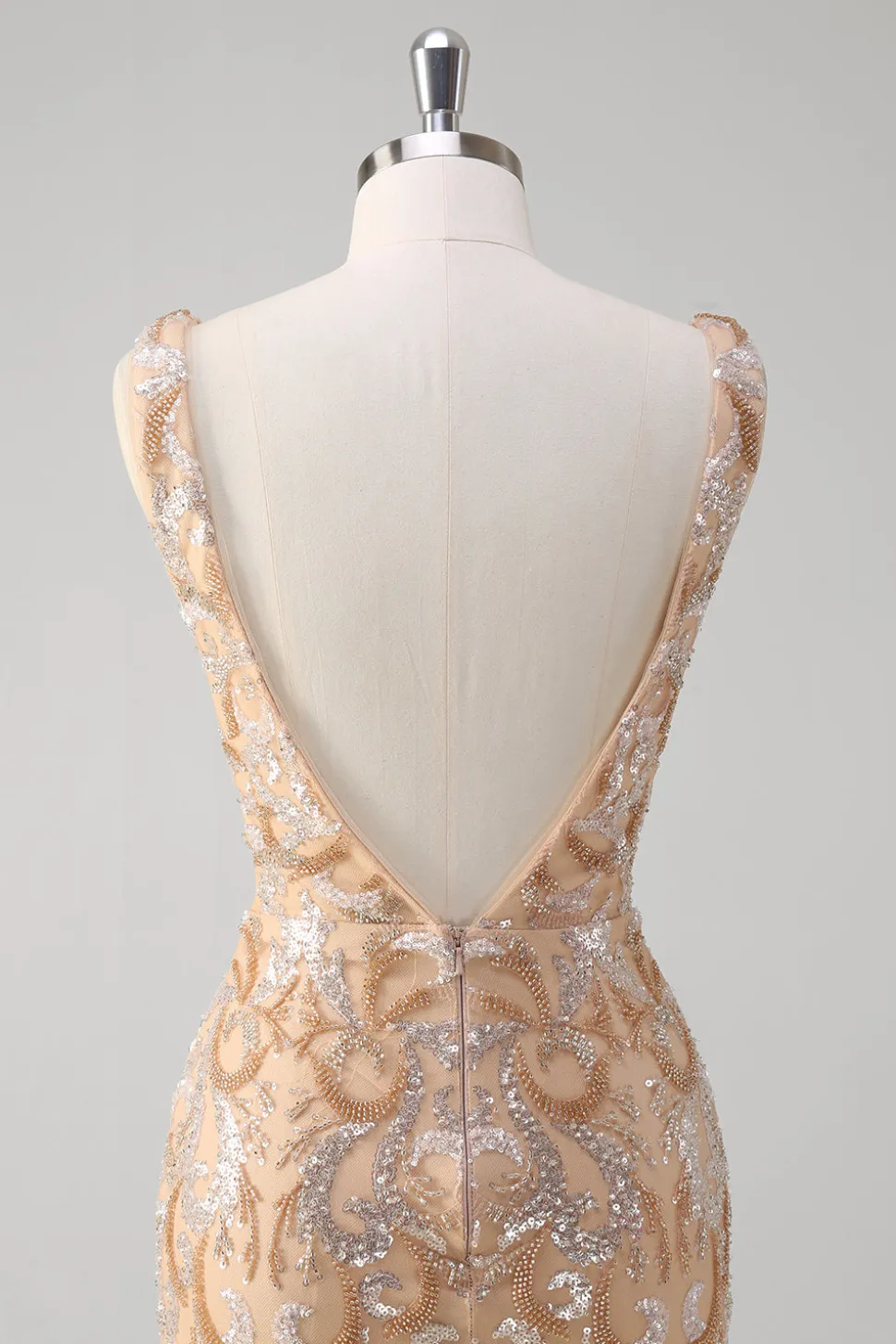 Champagne Sereia V-Neck Sequined Long Prom Dress