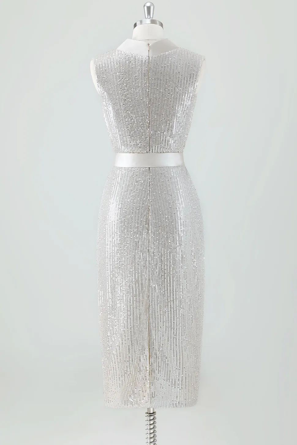 Champagne Sparkly V Neck Tea Length Holiday Party Dress com Arco