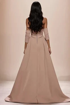 Champagne Sweetheart Appliques Vestido de Noite com Fenda