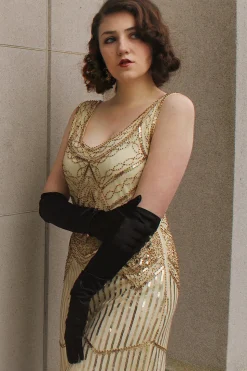 Champagne V Neck Backless Sequin Fringe Flapper Dress