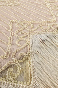 Champagne V Neck Backless Sequin Fringe Flapper Dress