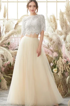Champagne Vestido longo de baile de duas peças