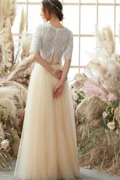 Champagne Vestido longo de baile de duas peças