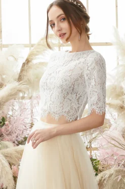 Champagne Vestido longo de baile de duas peças