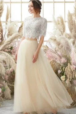 Champagne Vestido longo de baile de duas peças