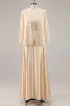 Champanhe A-Line Chiffon 2-Piece Linha-A Mãe do Vestido da Noiva