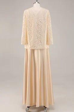 Champanhe A-Line Chiffon 2-Piece Linha-A Mãe do Vestido da Noiva