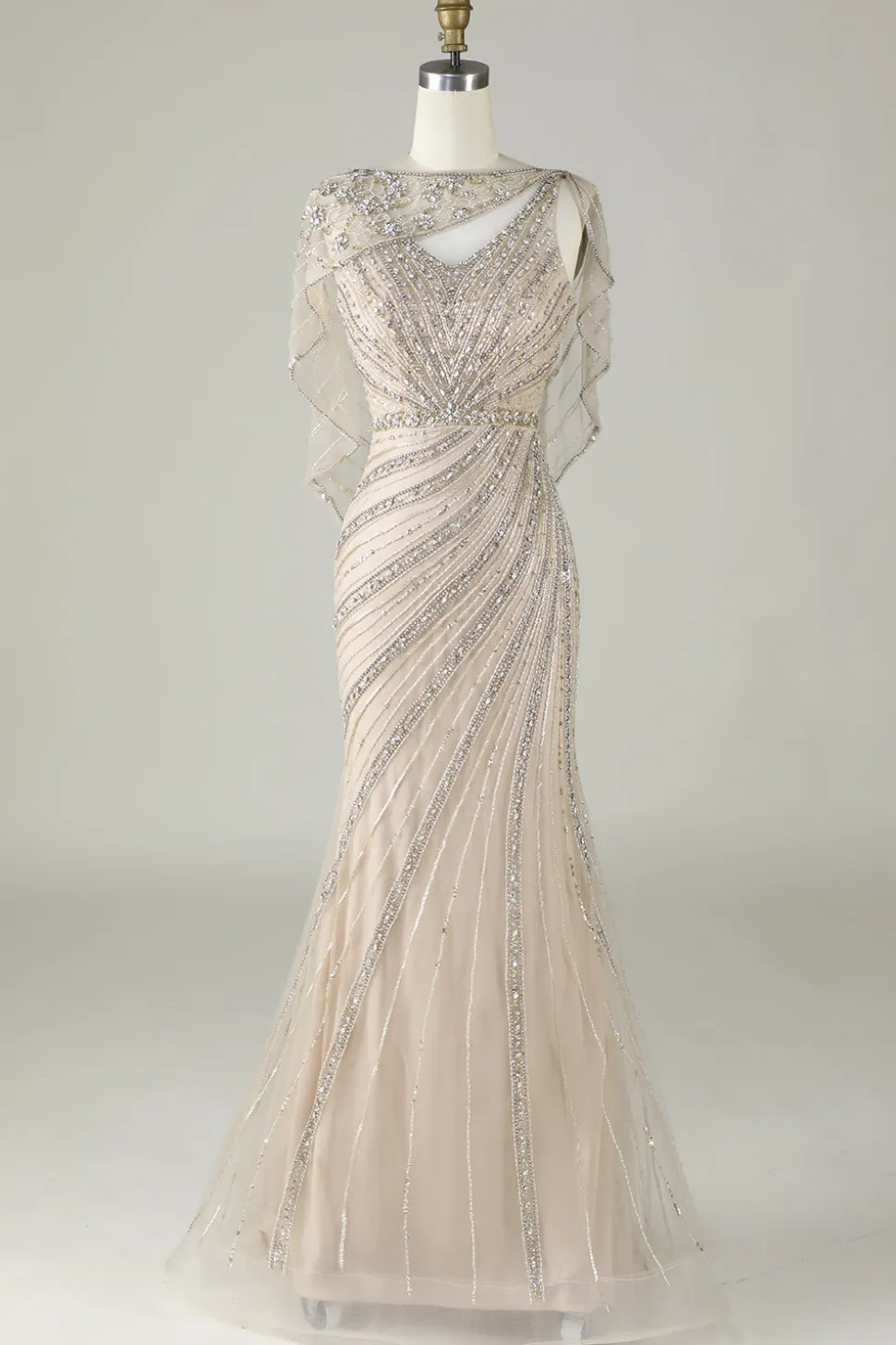 Champanhe brilhante Sereia Sereia Long Prom Dress com Wrap
