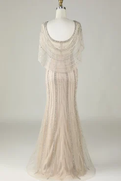 Champanhe brilhante Sereia Sereia Long Prom Dress com Wrap