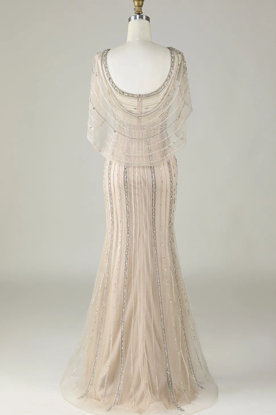 Champanhe brilhante Sereia Sereia Long Prom Dress com Wrap