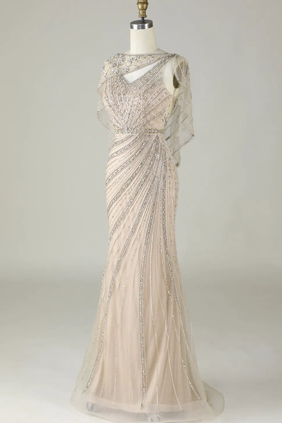 Champanhe brilhante Sereia Sereia Long Prom Dress com Wrap