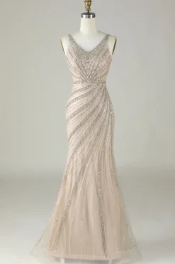 Champanhe brilhante Sereia Sereia Long Prom Dress com Wrap