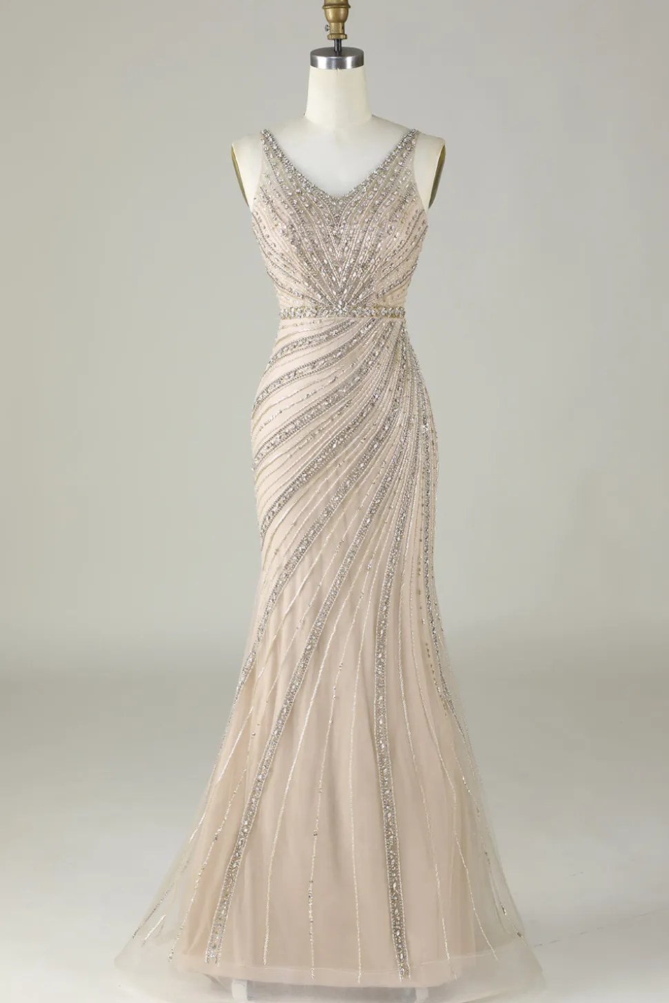 Champanhe brilhante Sereia Sereia Long Prom Dress com Wrap
