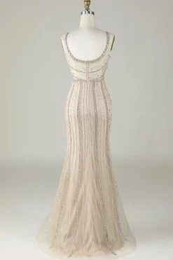 Champanhe brilhante Sereia Sereia Long Prom Dress com Wrap