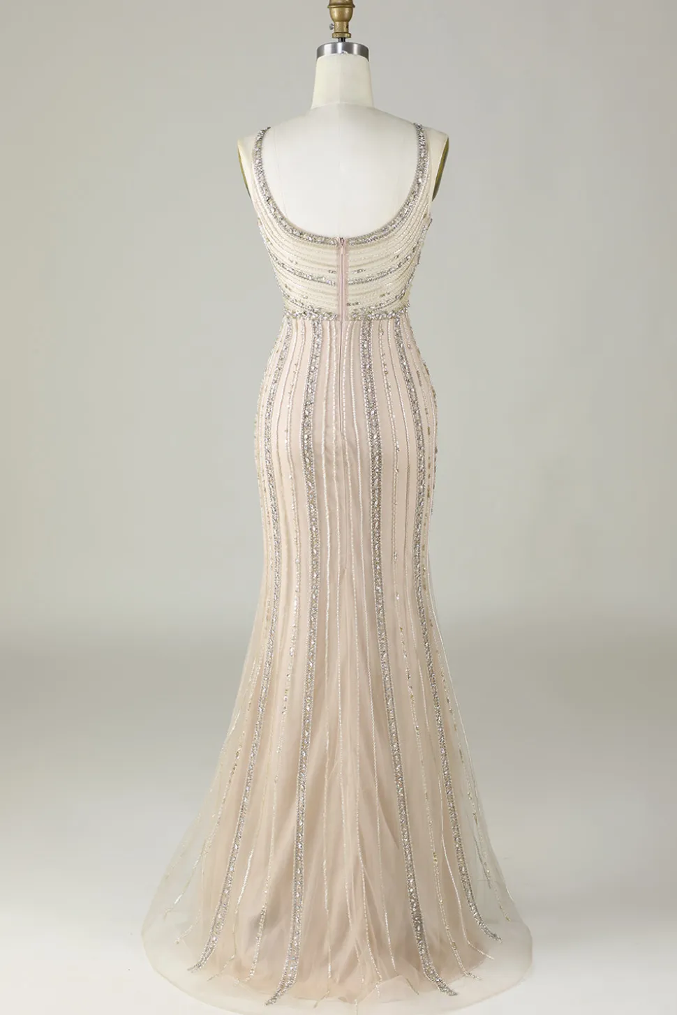 Champanhe brilhante Sereia Sereia Long Prom Dress com Wrap