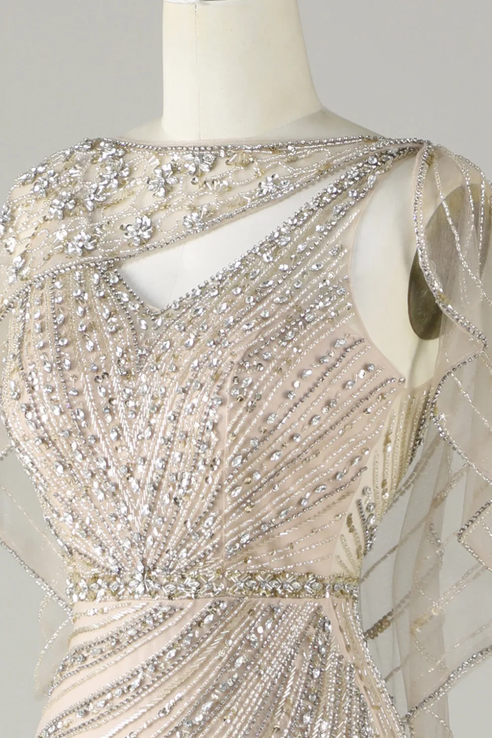 Champanhe brilhante Sereia Sereia Long Prom Dress com Wrap