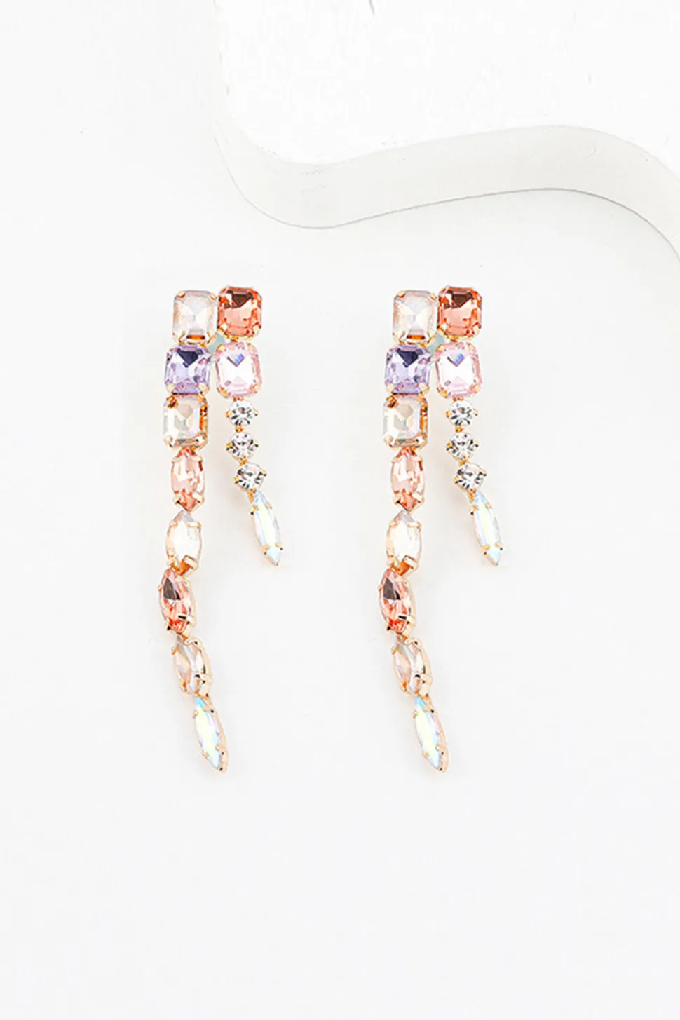 Champanhe Cristal Colorido Tassel Stud Alloy Brinco
