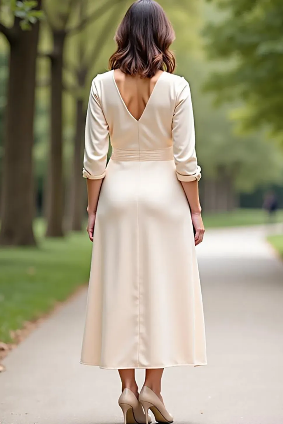 Champanhe Decote em V Linha-A Longo Vestido Mae Noiva com Fenda