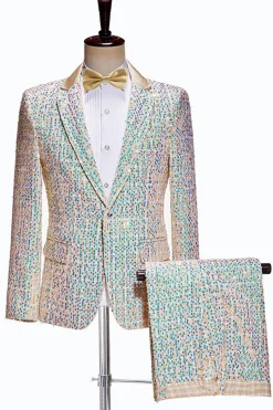 Champanhe Espumante Notched Lapela 2 Peças Homens Prom Ternos com Sequins