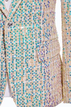 Champanhe Espumante Notched Lapela 2 Peças Homens Prom Ternos com Sequins