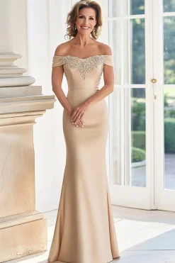 Champanhe fora da bainha de ombro Mãe do vestido de noiva com apliques