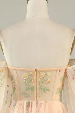 Champanhe Fora do Ombro Vestido Cerimónia A Line