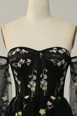 Champanhe Fora do Ombro Vestido Cerimónia A Line