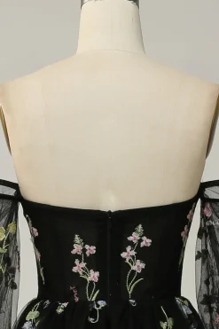 Champanhe Fora do Ombro Vestido Cerimónia A Line