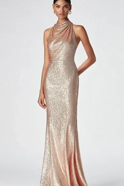 Champanhe Halter Sereia Selim Vestido Formal