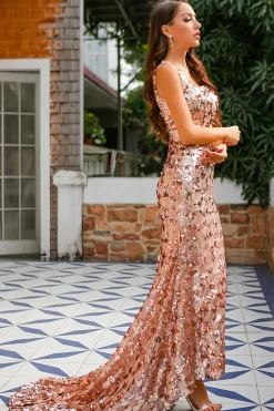 champanhe Lantejoulas Vestido de formatura