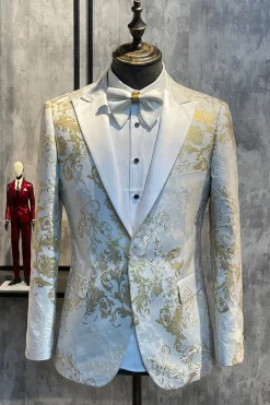 Champanhe Lapela de Pico Lantejoulas Blazer Masculino