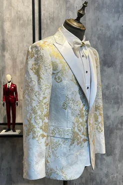 Champanhe Lapela de Pico Lantejoulas Blazer Masculino