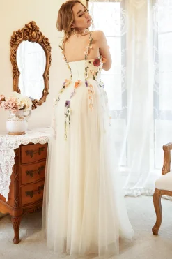 Champanhe Mais Tamanho Vestido de Noite Com Apliques