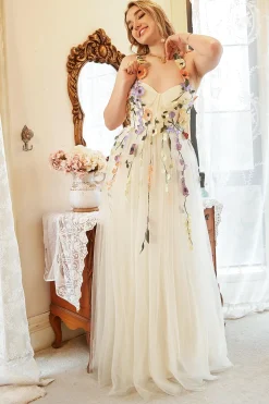 Champanhe Mais Tamanho Vestido de Noite Com Apliques