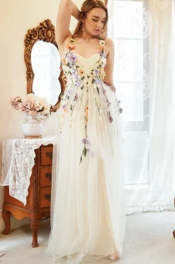 Champanhe Mais Tamanho Vestido de Noite Com Apliques