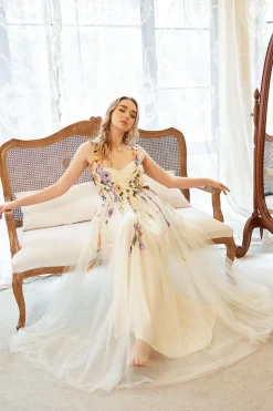 Champanhe Mais Tamanho Vestido de Noite Com Apliques