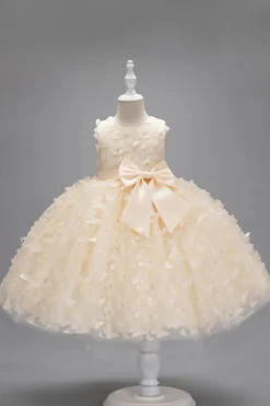 Champanhe Tule Vestido de Menina Com Arco