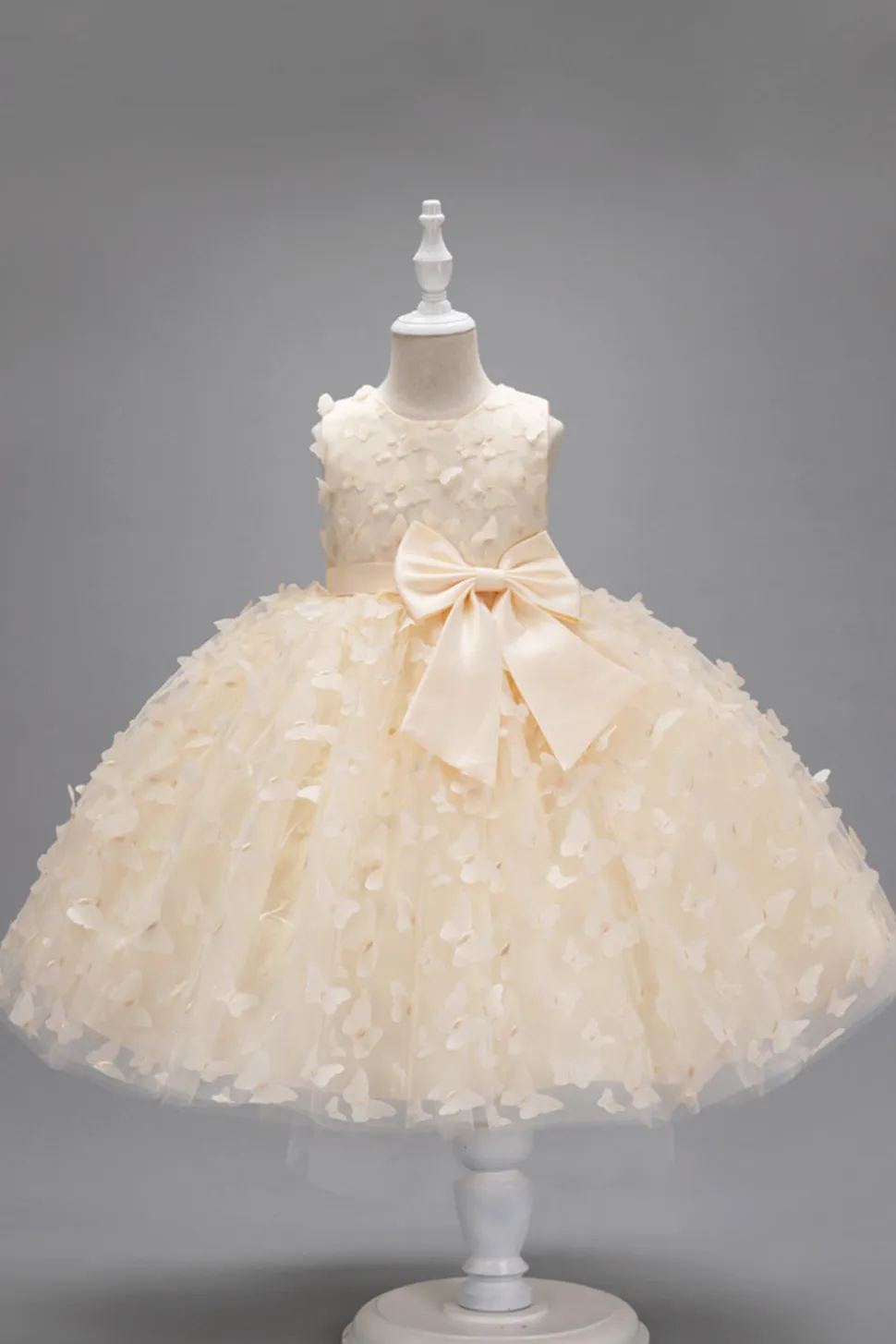 Champanhe Tule Vestido de Menina Com Arco