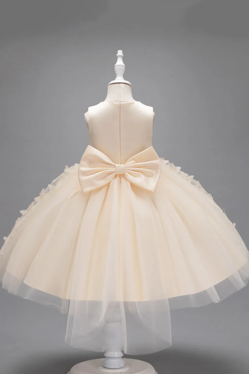 Champanhe Tule Vestido de Menina Com Arco