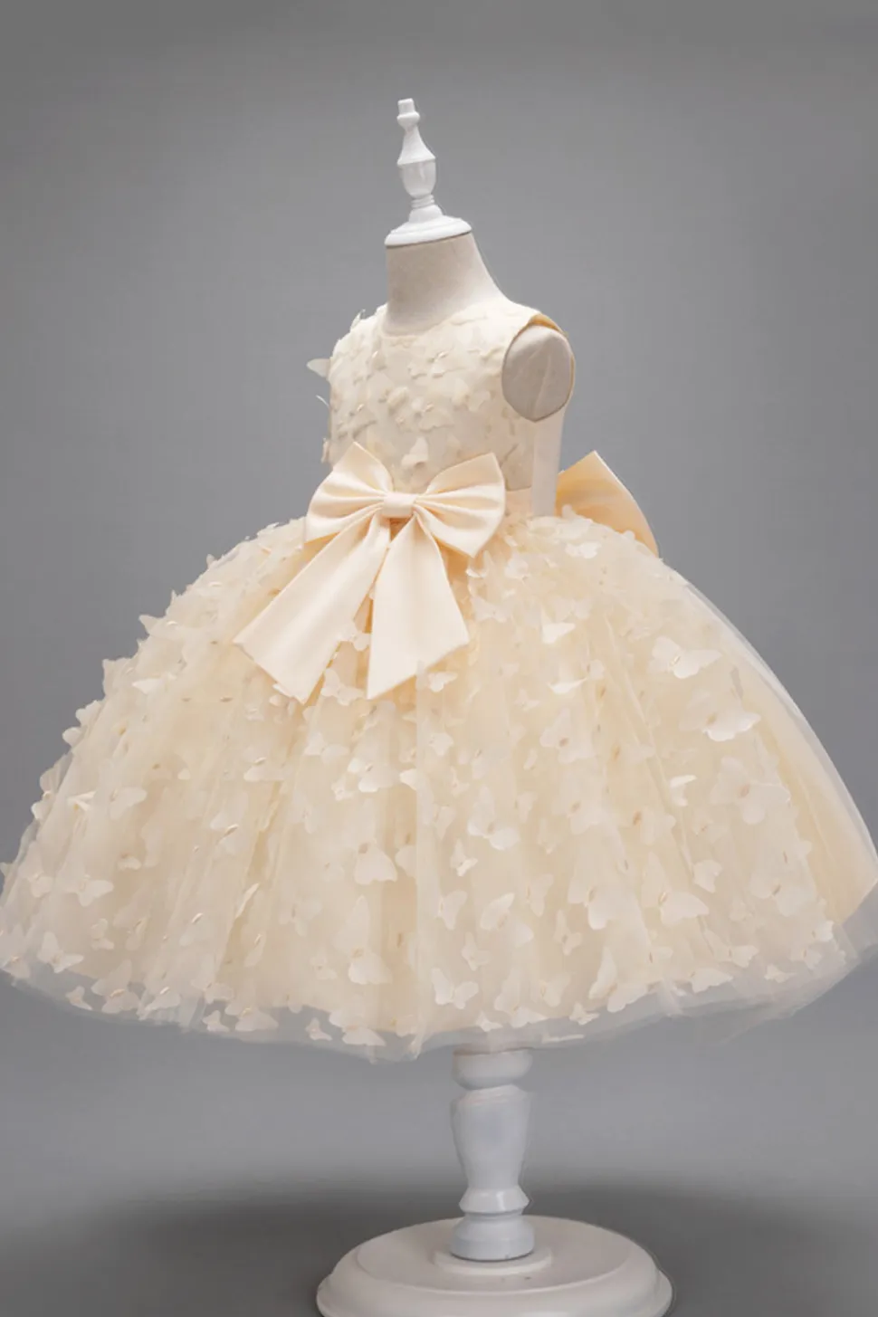 Champanhe Tule Vestido de Menina Com Arco